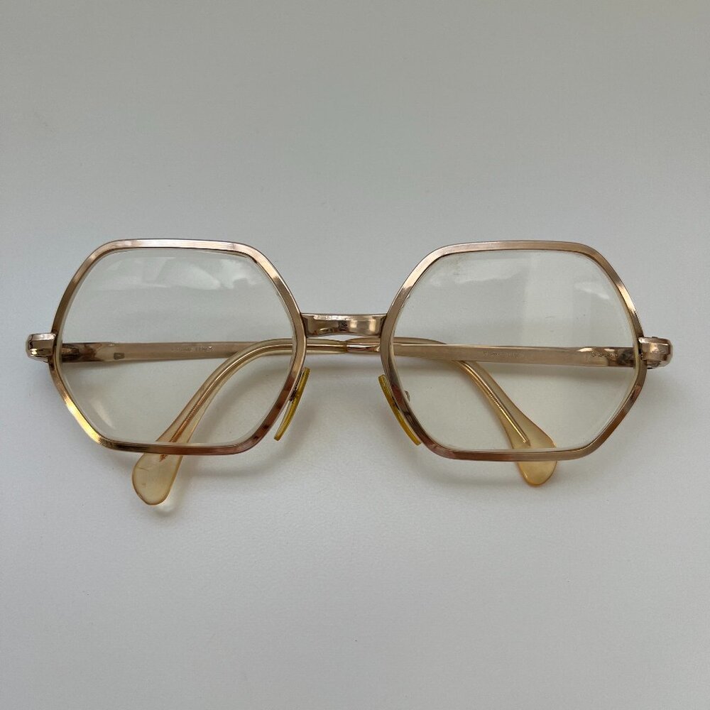 Vintage 60s Gold Hexagonal Eyeglasses Frames Only Made in Italy 52/20